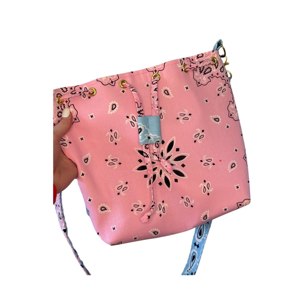 Handmade Reversible Bandana Bucket Bag Pink Blue Paisley